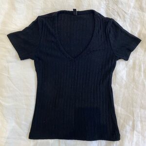 Joshua Perets Black Short Sleeve Ribbed Tee